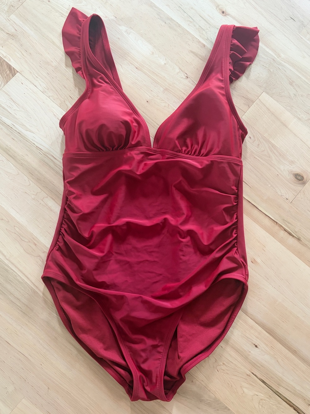 Kona Sol Vibrant Red Ruffle Strap One-Piece Swimsuit